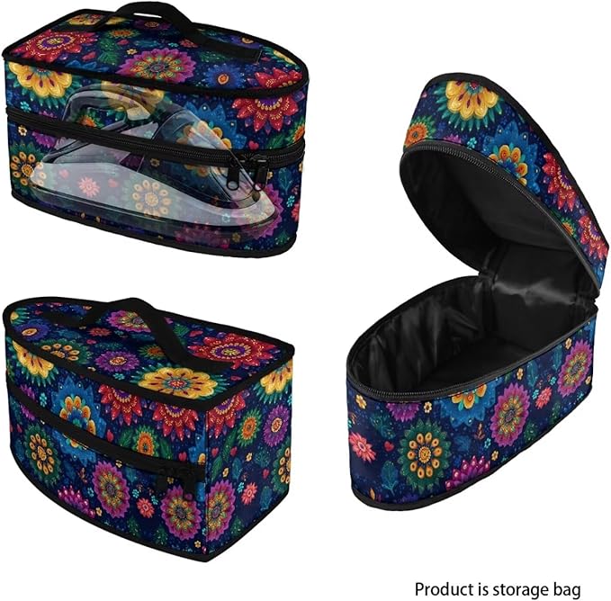 Blue Boho Mandala Print Steam Iron Case Portable Travel Iron Organizer Handheld Steamer Holder with Handle Waterproof Travel Accessories, Case Only