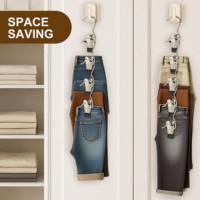 Myfolrena Hanger Clips for Hanging Heavy Duty Clothes Hooks Clips 18pc Clothes Pins for Closet,Clips with Hooks Metal Laudry Hooks for Pants,Boot,Hat,Leggings,Jeans,Shoes