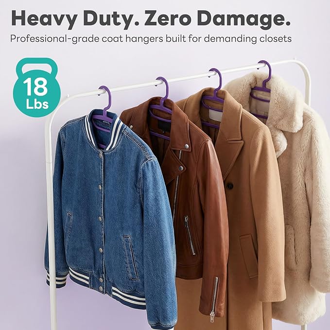 HOUSE DAY Plastic Clothes Hangers 12 Pack, Sweater Hangers No Shoulder Bump, Thick Heavy Duty Coat Hanger for Closet, Purple Wide Hanger with Non-Slip Hook for Sweaters, Suits, Dresses, Jackets, Pants