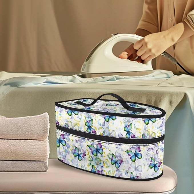 Rchsmod Butterfly Print Steam Iron Case Portable Travel Steamer Carrier Bag with Handle Handheld Iron Storage Case Iron Accessories, Case Only