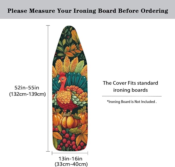 Turkey Thanksgiving Ironing Board Cover Standard Size Holiday Ironing Board Pad Protector with Elastic Edge Decor Home Gifts
