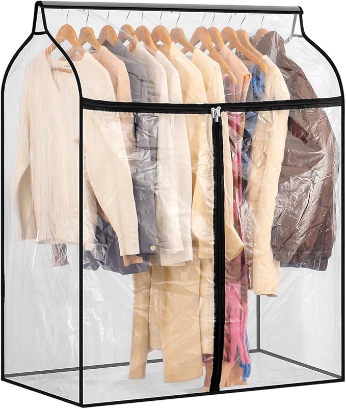 Hanging Garment Bag for Closet Winter Clothes Storage with Clear Window Coat Rack Cover Large Clothing Bags with Zipper Dust Proof Dress Protector (Big)