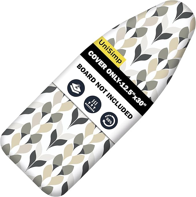 Small Ironing Board Cover and Pad 12.5"x30" Small Iron Board Cover with Padding,Tabletop Mini Ironing Board Cover and Pad Small Size, Cotton Canvas, Heat Resistant, Drawstring Closure Foliage