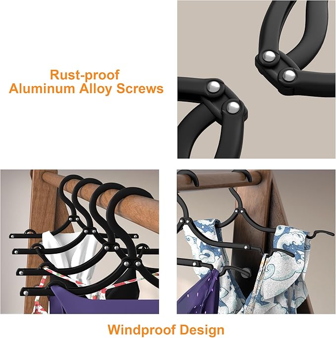 NICEDACK Premium Travel Hangers 12 Pack Portable Folding Clothes Hangers - Super Bearing Collapsible Hanger Foldable Clothes Drying Rack for Travel, Indoor and Outdoor Use, Black