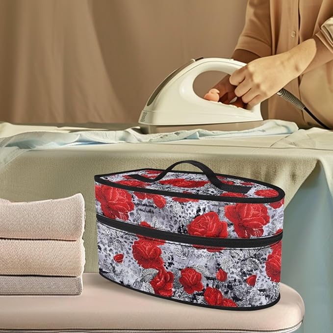 Rose Print Steam Iron Case Steamer Storage Bag Portable Travel Iron Carrier Bag with Handle Lightweight Iron Accessories, Case Only