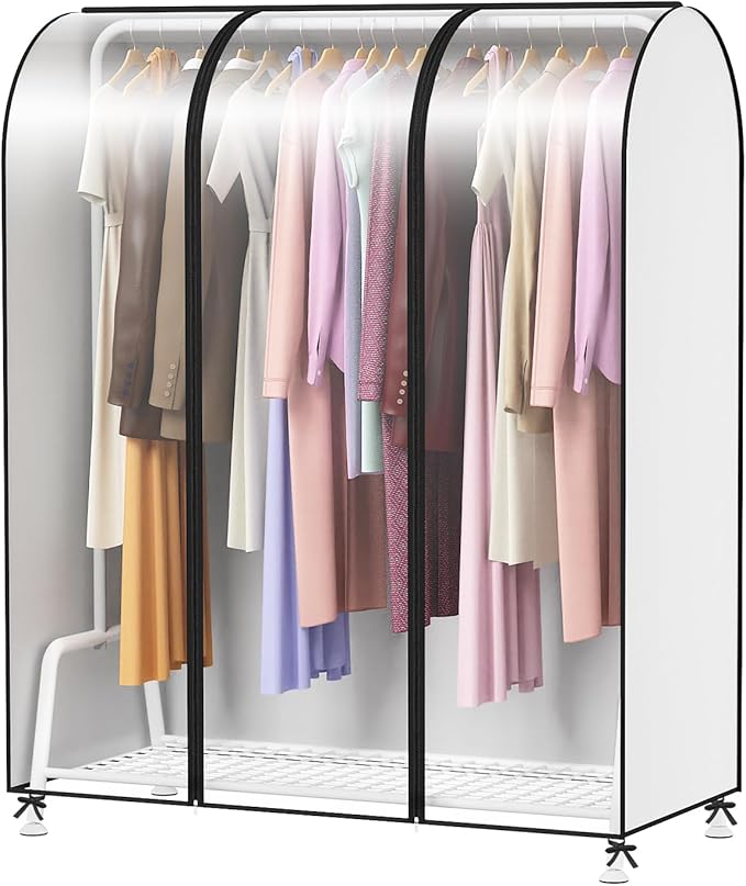 Kntiwiwo Clear Garment Rack Cover, Clothes Rack Cover Clothing Rack Cover with Durable Zippers for Garment Rack, Clothes Rack, Black, 50"L x 20"W x 60"H (Rack Not Included)