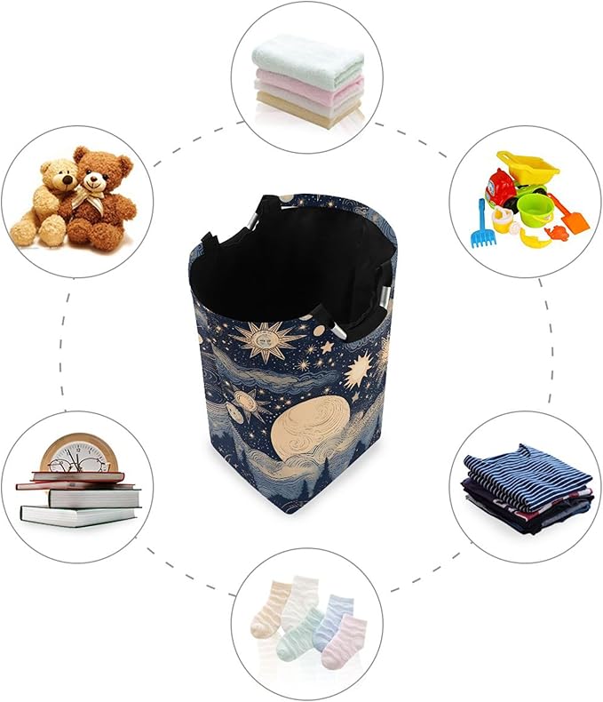 xigua Stars and Moon Large Laundry Hamper with Handle, Foldable Clothes Hamper Collapsible Storage Basket for Toys and Clothes Organization in Bedroom, Bathroom, and Laundry Room