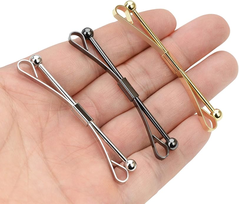 3PCS Shirt Collar Clips Necktie Tie Clips Clip-on Collar Bars Gold Silver Black Metal Cravat Clips Collar Pin Accessories for Men