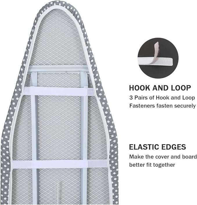 Ironing Board Cover and Pad Standard Size 15 x 54,3 Pairs of Hook and Loop Fastener Straps,Elastic Edges,Cotton Iron Board Cover with Scorch Resistant Thick Padding (Pattern E)