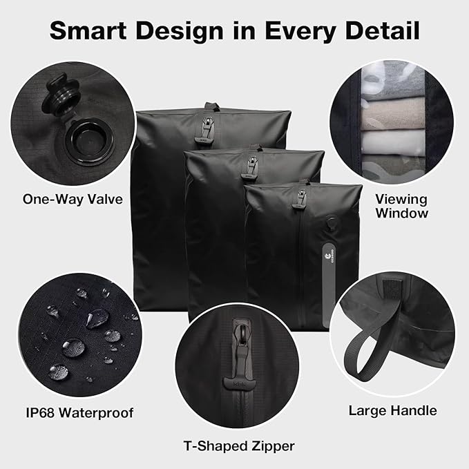 Travel Vacuum Storage Bags with Pump, 3 Pcs IP68 Reusable Extra Large Vacuum Storage Bags, Space Saver Vacuum for Clothes, Blanket, comforter, Storage Bag, Fits 20-28 Inch Suitcase