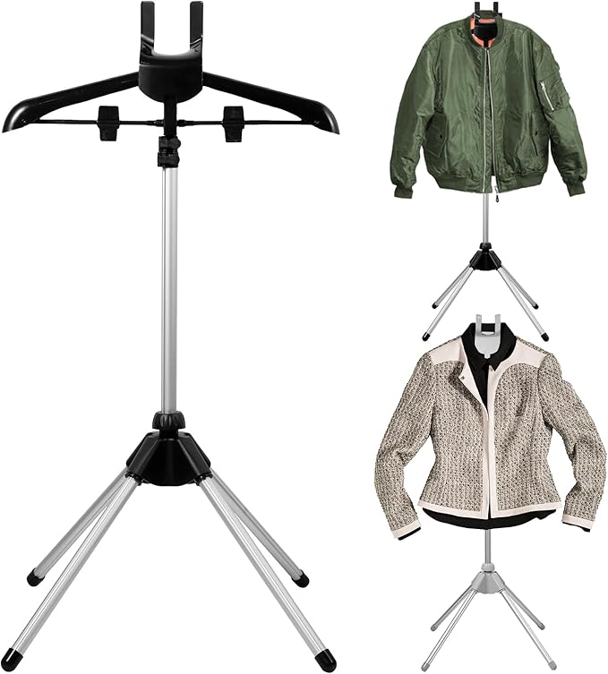 Steamer Stand, Folding Telescopic Clothes Steamer Holder with Ironing Gloves, Height Adjustable Steamer Stand and Handheld Garment Steamer Clothes Rack (Black)