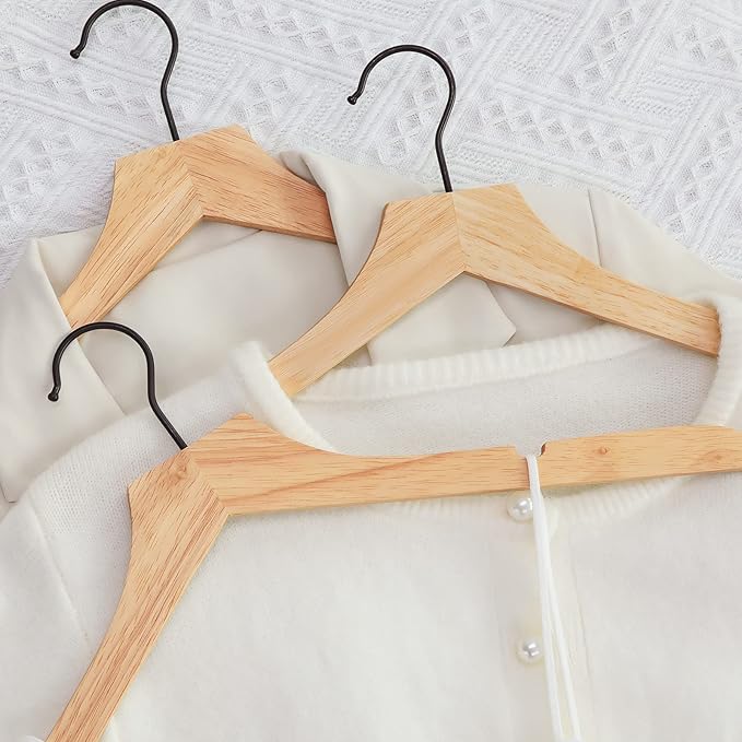 TOPIA HANGER Wooden Hangers 20 Pack, Rubber Wood Clothes Hangers with Rotatable Black Hook and Smooth Cut Nothces, Space Saving Hangers for Coats, Suits, Jackets, Sweaters, Dresses - CTS07N