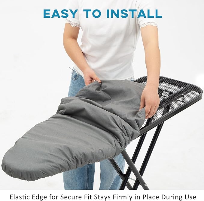 Ironing Board Cover and Pad 15x54, Full Size Extra Thick Padded Iron Board Cover with Aluminum Coated, Non Stick Stain and Scorch Resistant, Elastic Edge, Standard Size, Grey