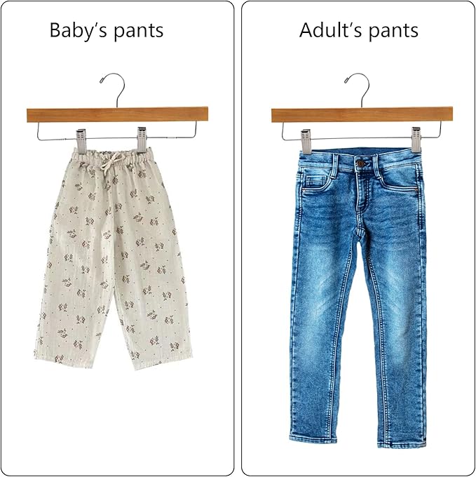 Tosnail 12 Pack Wooden Pants Skirt Hangers with Adjustable Clips, Solid Wood Jeans Hangers with Chromed Swivel Hook, Trouser Hanger for Men and Women's Clothing Closet Organizer