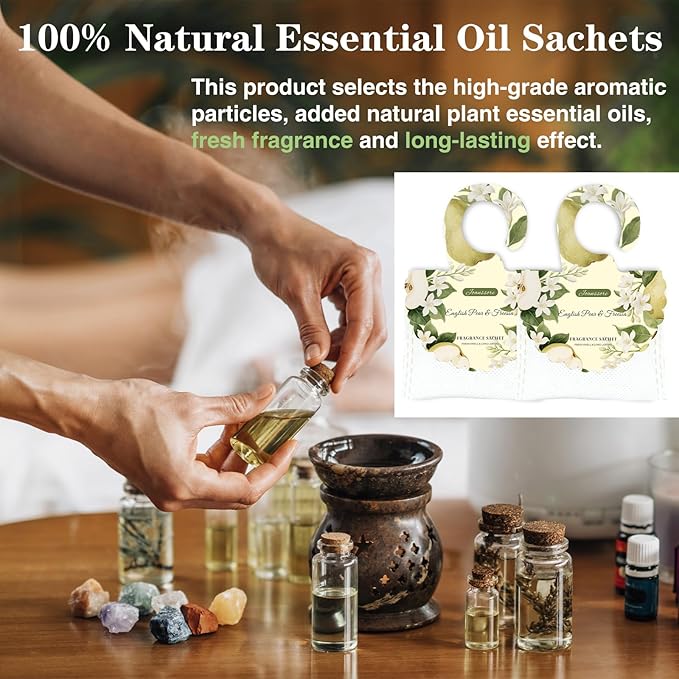 15 Packs Scented Sachets Bag for Drawers and Closets, Air Freshener for Home Fragrance Sachet, Long-Lasting Hanging Closet Deodorizer Smell Goods for House (English Pear & Freesia)