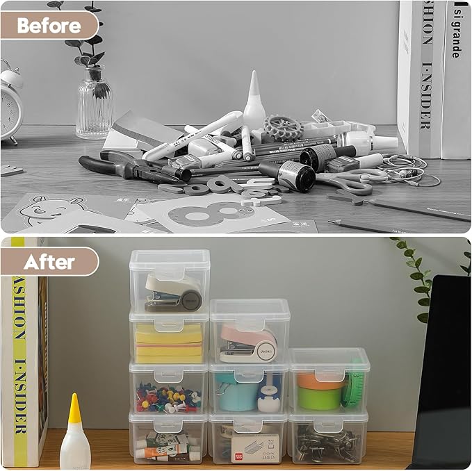 10-Pack Small Plastic Containers with Lids, Clear Stackable Storage Boxes & Bins Organizer for Bead Organizer, Craft Storage, Stickers, Jewelry & Small Items – Square Small