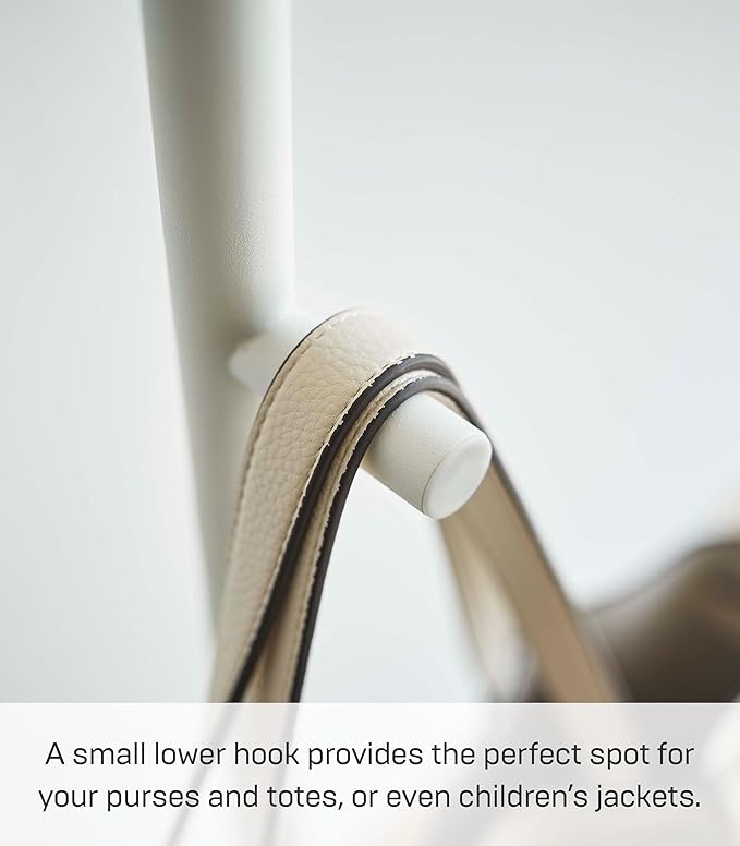 YAMAZAKI Home Tower Freestanding Modern Coat Hook Hanger For Entryway, Office, Or Bedroom With Wooden Accent, 63.98" - Steel + Wood