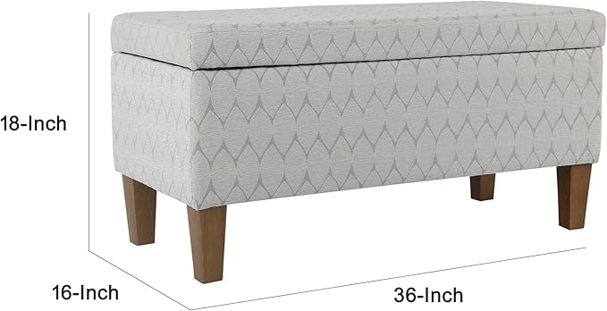 Kinfine K6384Np-F2244 Geometric Patterned Fabric Upholstered Wooden Bench with Hinged Storage, Large, Gray and Brown