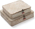 Seagrass Storage Baskets with Lid, Flat Wicker Basket, Shallow Woven Basket for Shelf, Decorative Storage Boxes for Organizing, Whitewash