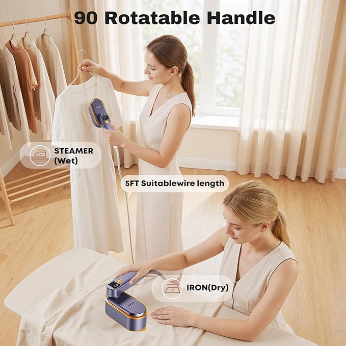 Portable Travel Steamer for Clothes, 1200W Powerful 2 In 1 Steamer & Iron,10s Fast Heat,4 Modes with LED Display, 150ml Water Tank Powerful Wrinkle Remover for Home,Office, Travel