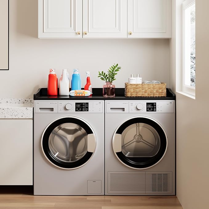 Washer Dryer Countertop, 54" W x 27.5"D Washer Dryer Topper with Non-Slip Mat, Laundry Countertop Organizer for Folding Clothes, Black