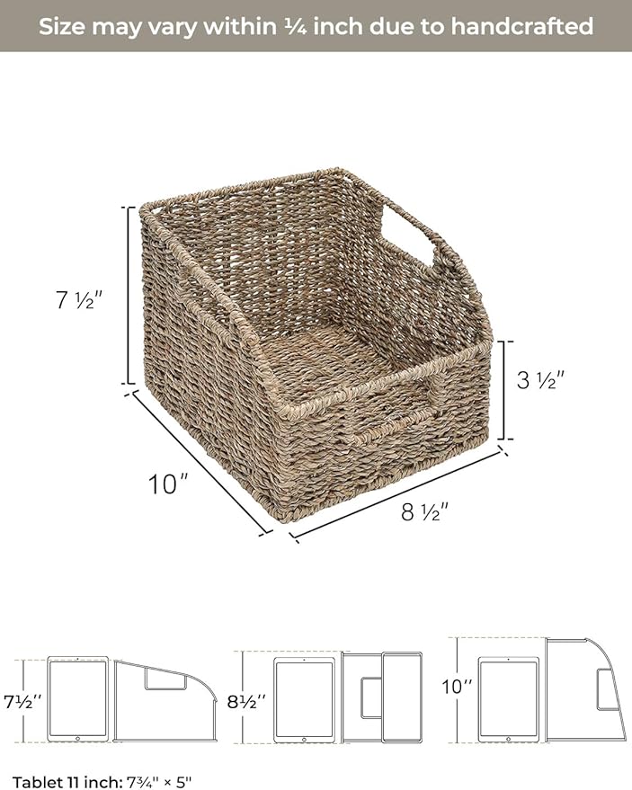 StorageWorks Wicker Baskets for Organizing, Pantry Organizers and Storage, Seagrass Storage Basket for Pantry Shelves, Kitchen Counter, Natural, 2 Pack