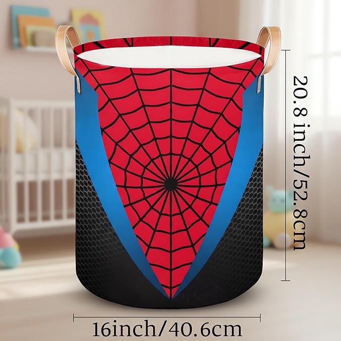 Large Laundry Basket Hamper - Red Blue Spider Web 62L Collapsible Storage Bin for Blankets,Kids Toys, Dirty Clothes, Tall Baby Nursery Hamper for Bathroom, Boys Bedroom Decor,Gift Basket