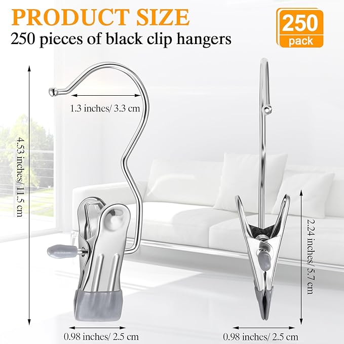 Yinder Boot Hangers Clips Laundry Hooks Hanging Stainless Steel Clothes Pins Portable Hangers for Closet Travel Socks Pants Handbags Hats Towels(Grey,250 Pcs)