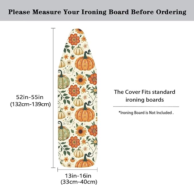 Fall Ironing Board Cover and Pad Pumpkin Sunflower Soft Ironing Pad for Table Scorching Stretchable Heavy Duty Thick Padding 54x15 inches