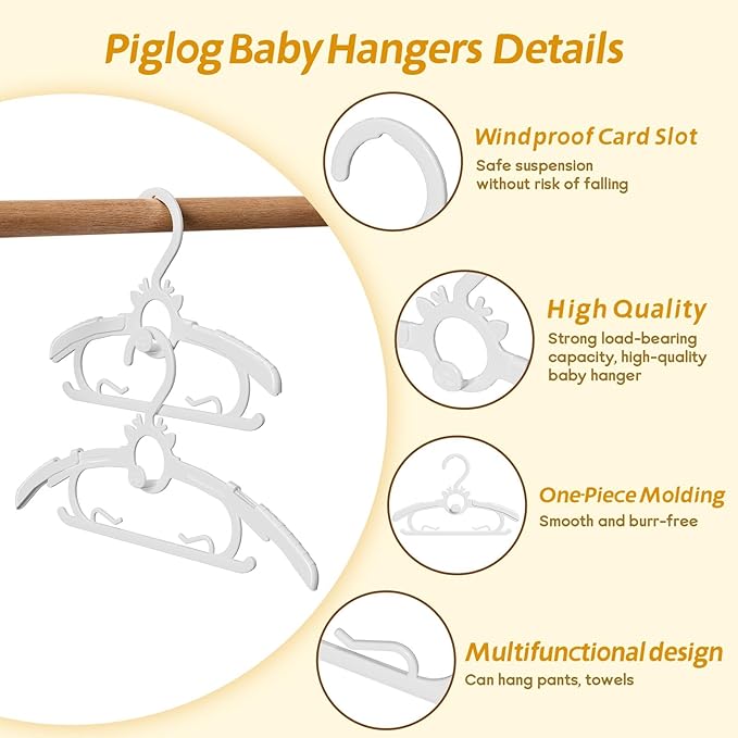 Kids Hangers 30PCS, 11"-14" Extendable and Stackable Baby Hangers, 45g Ultra-Thick Space Saving Non-Slip Plastic Hanger for Infant, Toddler and Nursery Closet, White