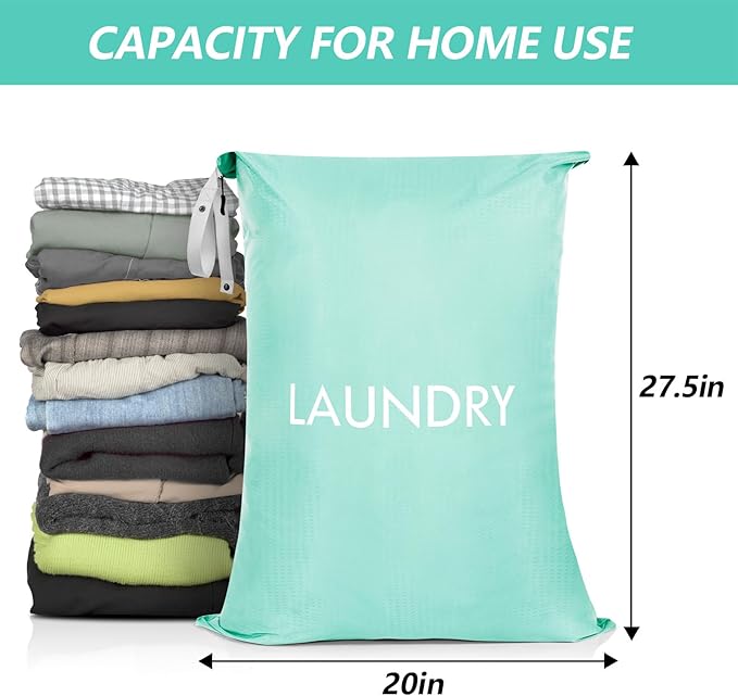 MissBoy Laundry Bag, Nylon Storage Bag for Dirty Clothes, Washable Laundry Bags with Zip for Travel Camping College Dorms, Lightweight Foldable Swimming Dry Wet Bag