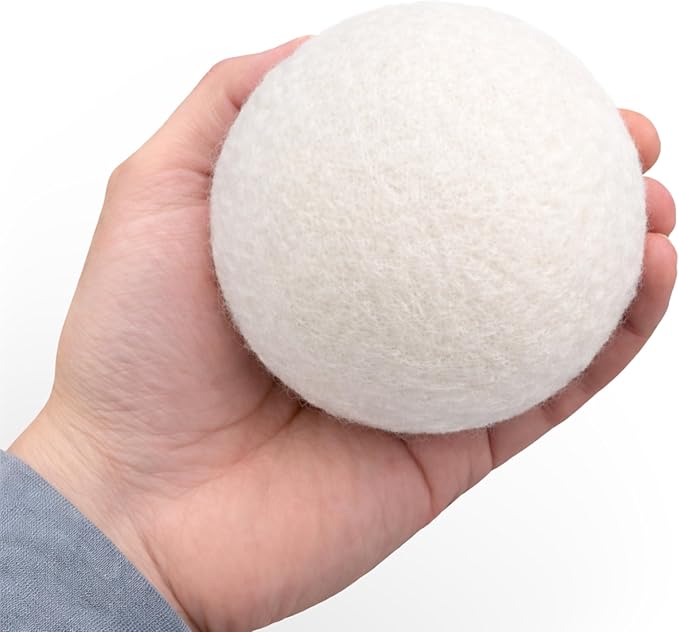 Wool Dryer Balls 6-Pack 100% Natural New Zealand Wool, Handmade in Nepal Reusable Laundry Balls, Faster Drying, Softer Clothes, Anti-Static, Dryer Sheets Alternative (Plain White)