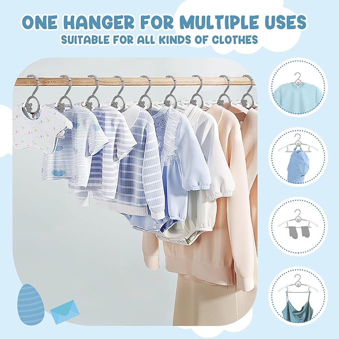 50 Pack Baby Hangers for Nursery Closet, Adjustable Non-Slip Kids Hangers with Windproof Buckle, 11-14" Infant Child Plastic Clothes Pants Toddler Hanger for Boys Girls Newborn Adult, Grey