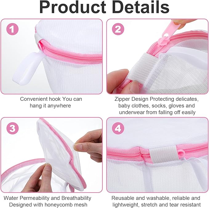 12PCS Honeycomb Mesh Laundry Bags, Bra Washing Bag for Laundry with Zips Reuse Washing Machine Bag for Delicates Blouse for Cleaning and Drying Underwear, Delicates, Brassiere, Bralette (6 x 7In Pink)