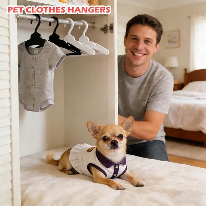 12Pcs Dog Clothes Hangers for Small Dogs & Cats, 7 Inch Non-Slip Durable Plastic Pet Hangers for Chihuahua/Maltese/Yorkie Outfits, Black & White Mix