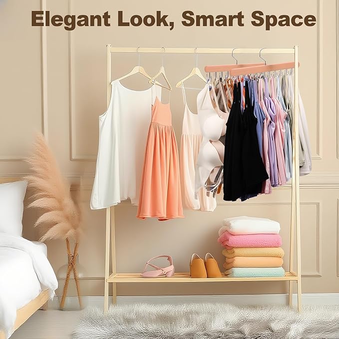 2 Pack Tank Top Hanger, 40 Hooks Large Capacity Bra Hanger, Bra Hangers for Closet Organizer & Storage, Tank Top Hangers Space Saving, Standard Hangers for Sports Bras, Tank Top (Wood, 2 Pack)