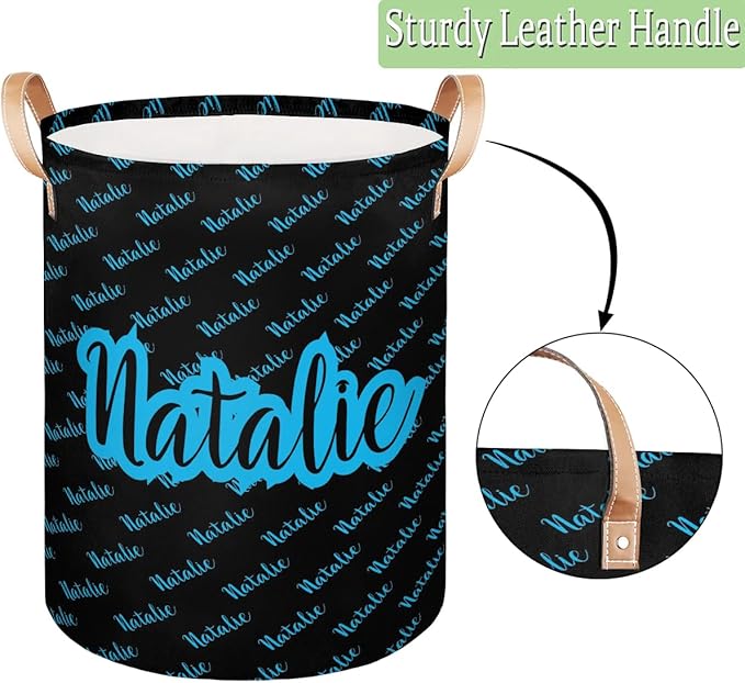 Personalized Laundry Basket, Custom Gift Laundry Hamper, Collapsible Nursery Waterproof Laundry Baskets, Dirty Clothes Toy Hamper with Handles Name Black Blue