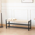 Solid Wood Entryway Bench with Shoe Storage, Rustic Oak Wood and Woven Design 45 Inch Long Seating for Living and Dining Rooms, 3-Tier Black