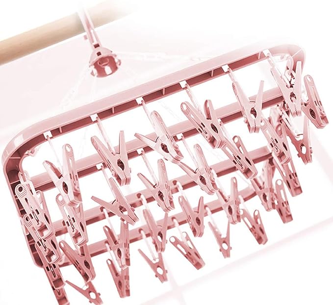 2 Pack Foldable Clothes Drying Hanger with 32 Clips, Clip and Drip Hangers Clothes Drying Rack, Underwear Hangers for Drying, Laundry Clothes Hanger for Drying Socks Lingerie Baby Clothes Towels Bras