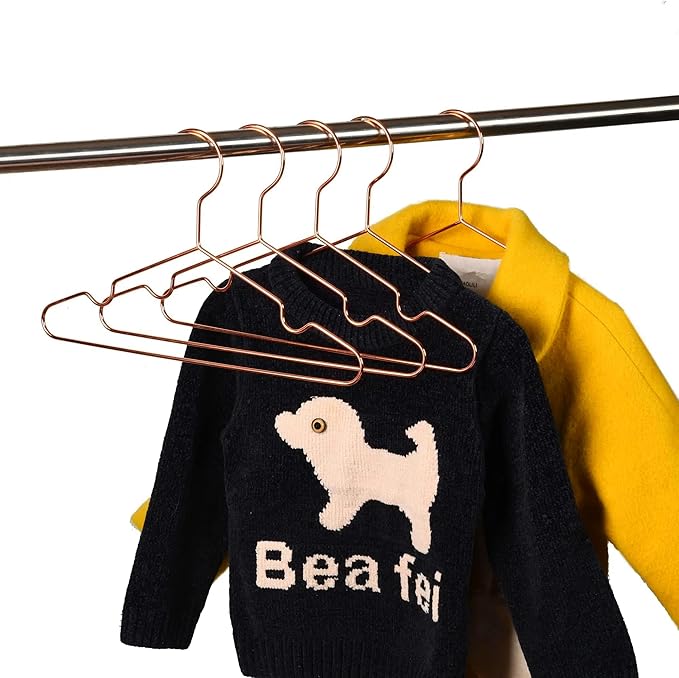 Shiny Rose Gold Kids Clothes Hanger 50 Pack, Baby Children Infant Metal Hanger for Coat Suit Shirt, Space Saving Slim for Camisole Dress