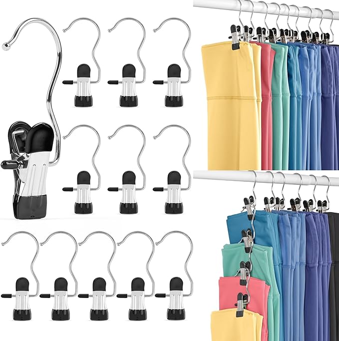 HOUSE DAY Metal Legging Organizer for Closet, Yoga Pants Hangers Pack of 10 with Rubber Coated Clips, Space Saving Storage for Boots, Workout Sets, and Hats