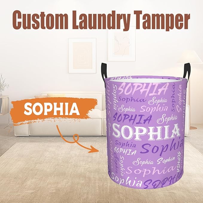 Custom Name Laundry Hamper, Personalized Laundry Basket with Name for Baby Boys Girls, Customized Collapsible Dirty Clothes Hamper Storage with Handles for Bedroom Bathroom Dorm Room Decor