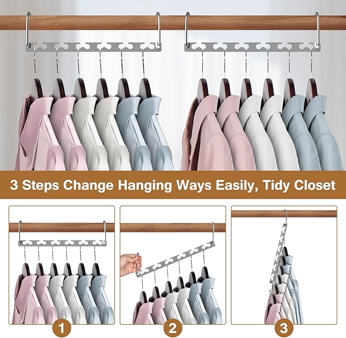 Space Saving Hangers for Clothes 6 Pack, Sturdy Metal Hangers Wardrobe Organizer, Magic Cascading Hanger, Closet Space Saver Closet Organizers and Storage