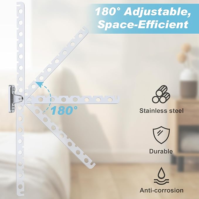 Alise Clothes Drying Rack Wall Mounted Coat Hanger,Folding Hanger Rack Clothes Hook Closet Storage Organizer,Swivel Space Saving Clothes Hanger Rack for Bedroom Bathroom Laundry,Polished Chrome