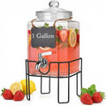 Drink Dispenser, Drink Dispensers for Parties, 1 Gallon Glass Beverage Dispenser with Stand and Glass Lid, 100% Leakproof Spigot, Ideal for Lemonade, Juice, Iced Tea, Laundry Detergent