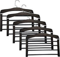 Wooden Pant Hanger Space Saving - 4 Tier Closet Storage Hanger Organizer for Jeans Legging Scarves Pants Towels, 5 Packs, Black