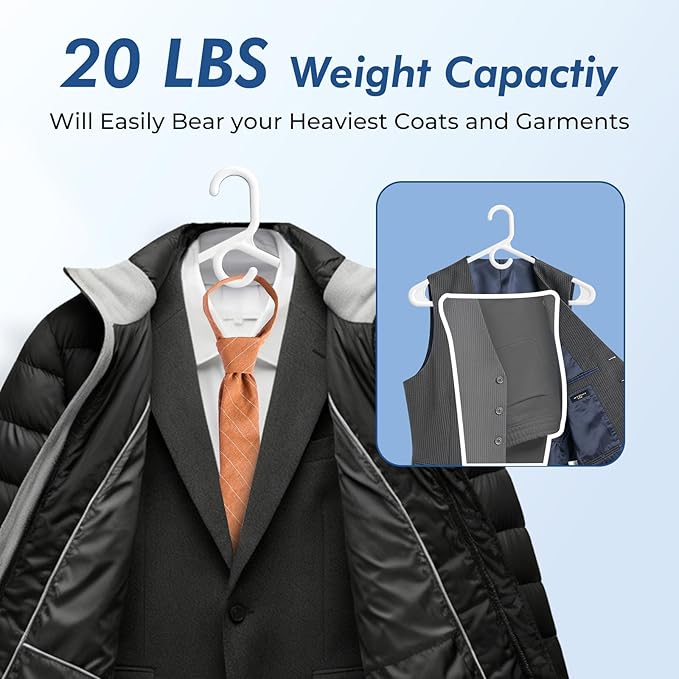 HOUSE DAY Quality Plastic Clothes Hangers 24 Pack – Super Heavy Duty 20lb Capacity Thick Strong Closet Hangers White for Adult Clothing – Durable for Coats, Jackets, Jeans, Pants