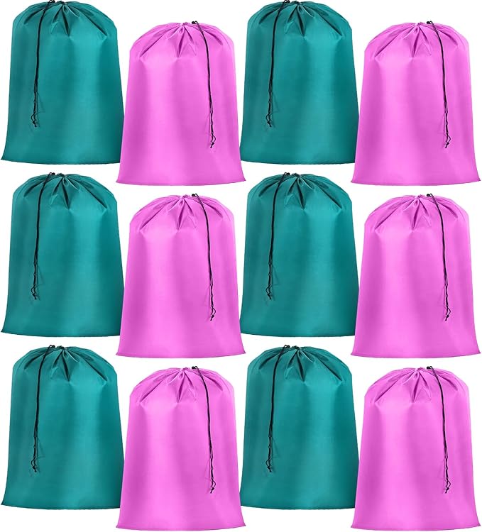 Woanger 12 Pack 28 x 45 Inch Extra Large Laundry Bags Bulk Washable Travel Laundry Bag with Drawstring Closure Large Dirty Clothes Organizer for College Dorm Home Hotel Camping(Cute Colors)