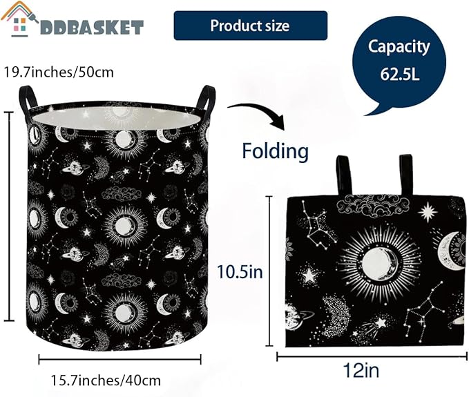 Kids Laundry Basket Star Hamper for Nursery Hamper Cute Kids Storage Bin Room Decor for Home(Black)