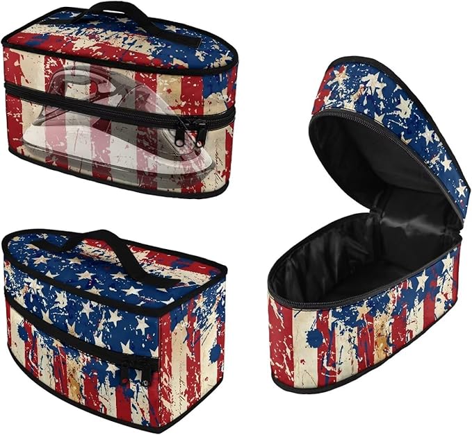 Independence Day Iron Storage Case for Clothing Store Reusable Easy to Clean Vintage American Flag Iron Storage Bag with Zipper Handle, 4th of July